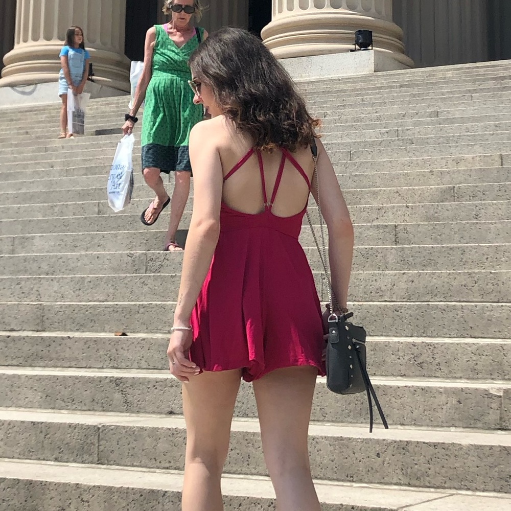 Pink romper with strappy back